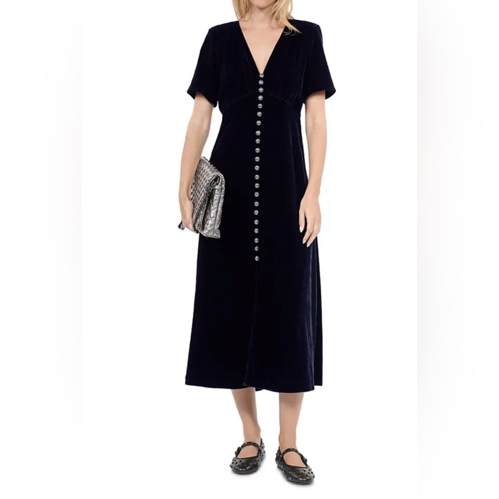 The Kooples Navy Velvet Button-Down Midi Dress Size 3/Large